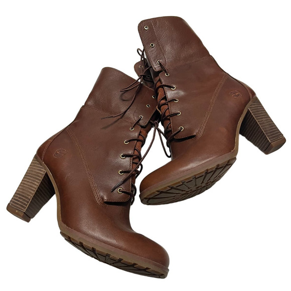 Timberland Womens Stratham Heights Brown Leather‎ Fold Down Waterproof Boots 9.5 - Picture 1 of 7